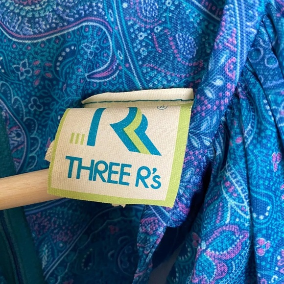 Vintage 70s Three R's Blue Polyester Paisley Dress - Picture 12 of 14